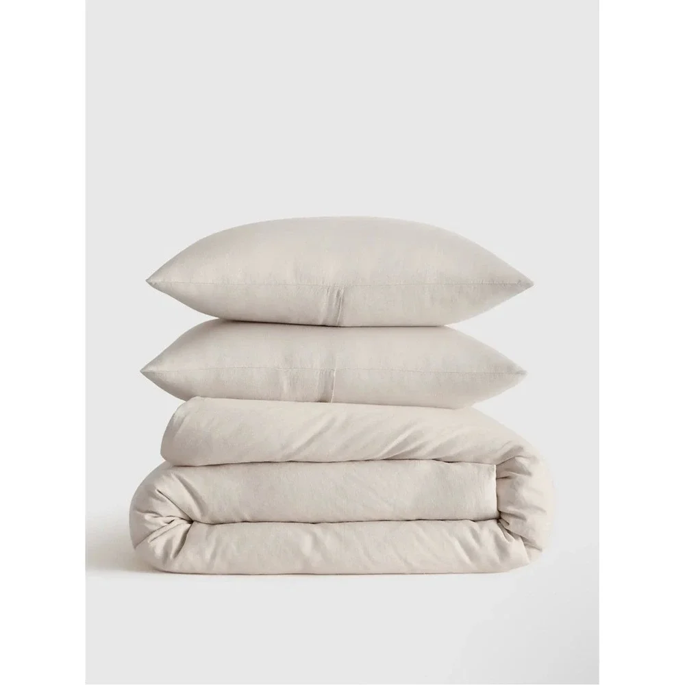 Quince European Linen Duvet Cover Set Full/Queen | Sand | 100% Linen